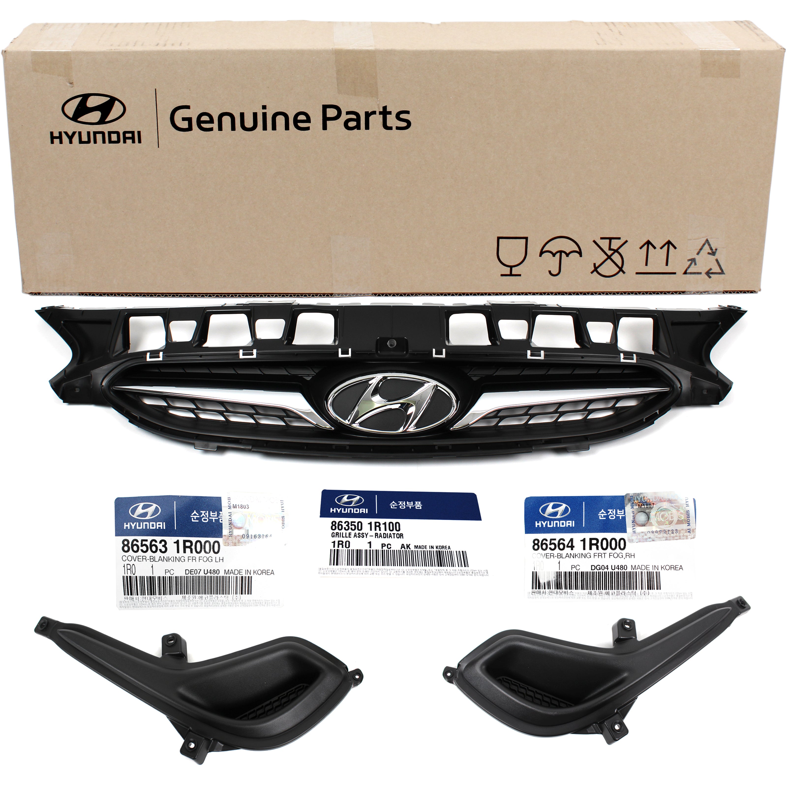 GENUINE Front Grille & Fog lamp Covers for 12-14 Hyundai Accent 863501 -  True Green Parts