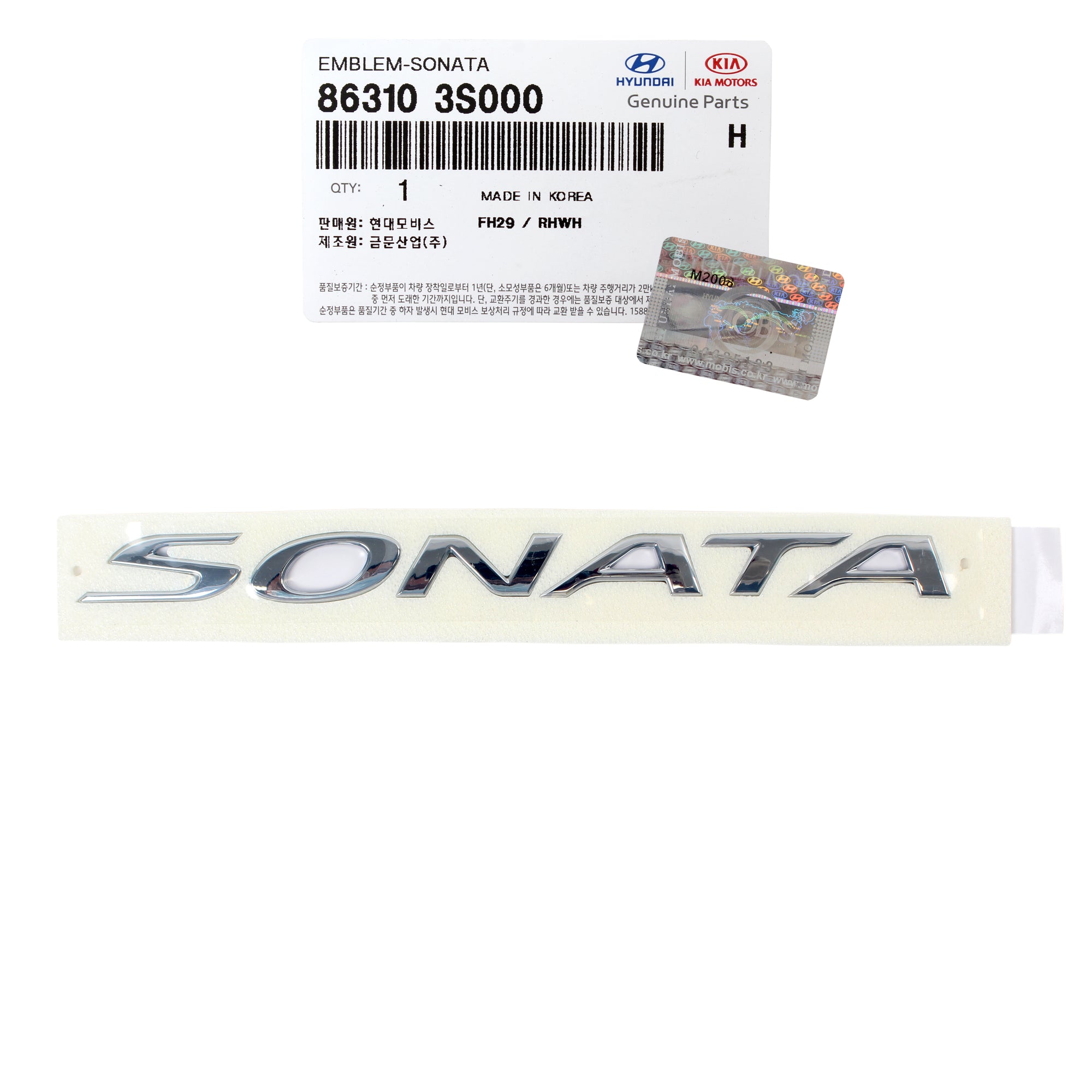 GENUINE REAR SONATA Logo Emblem for 2011-2014 Hyundai Sonata 863103S000