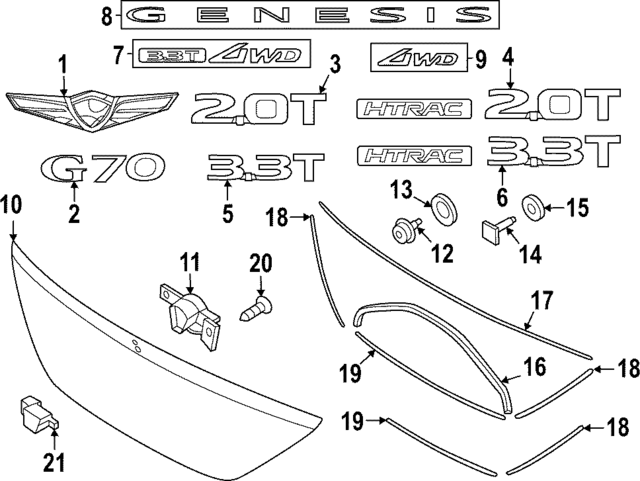 GENUINE Rear Trunk Lid Emblem for 2019-2021 Genesis G70 86330G9000