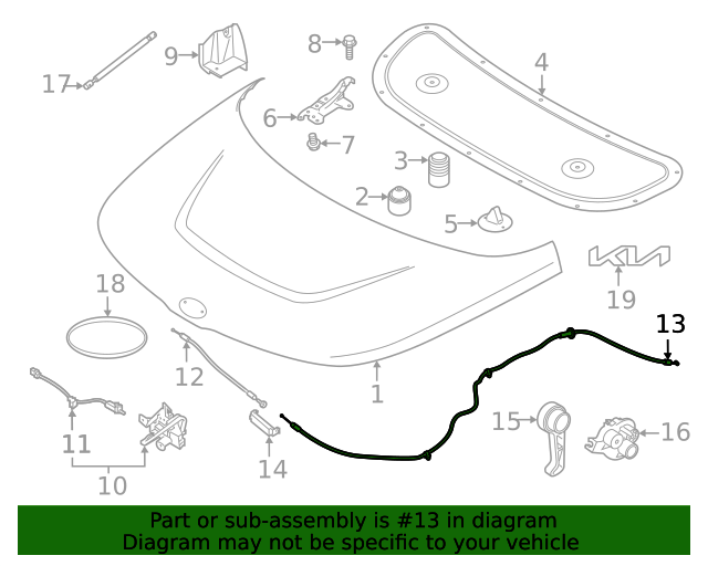 GENUINE Hood Latch Release Cable for 2020-2021 Kia Soul 81190K0000 81190K0100