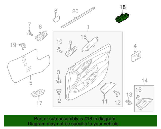 Genuine Power Window Main Switch AUTO DOWN for 12-17 Hyundai Veloster 935702V0054X
