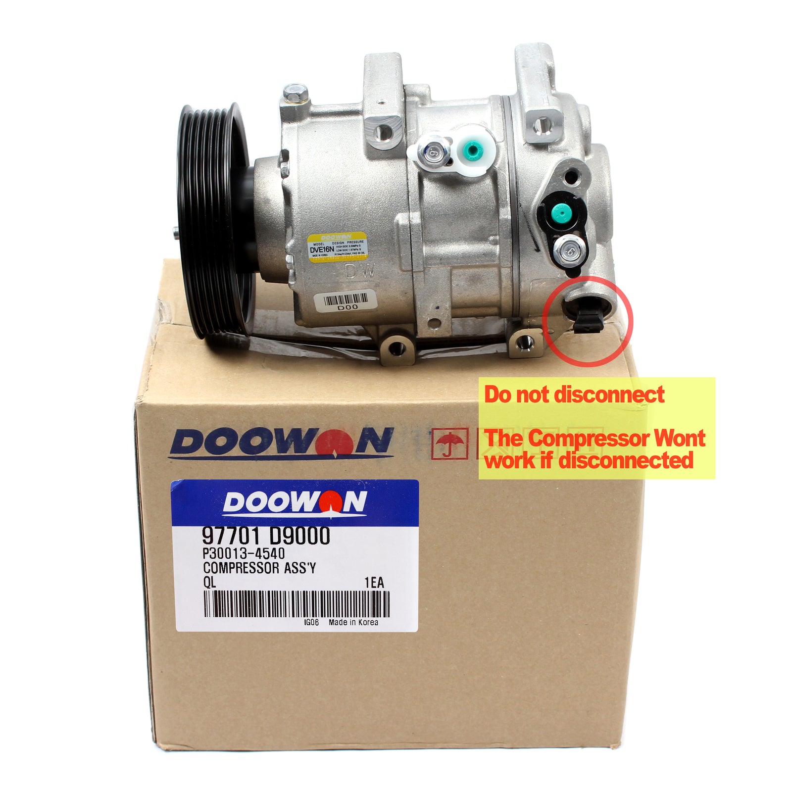 OEM AC Compressor DVE16N for 2018 Tucson / 2017 Sportage 2.4L 97701D9000