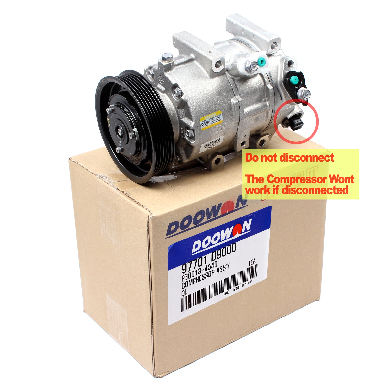 OEM AC Compressor DVE16N for 2018 Tucson / 2017 Sportage 2.4L 97701D9000