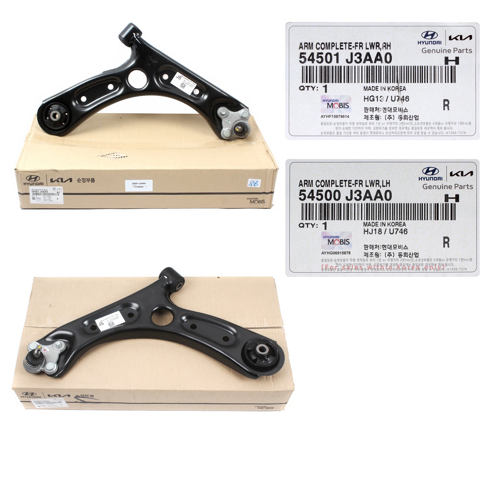 GENUINE Front Lower Control Arms LH & RH for 19-21 Hyundai Veloster 54501J3AA0