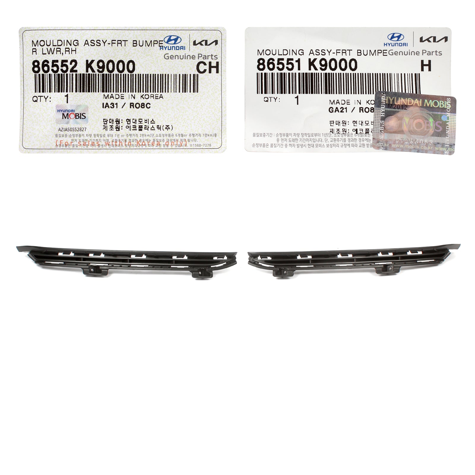 GENUINE Front Bumper Trims LEFT & RIGHT for 19-22 Hyundai Veloster N 86552K9000