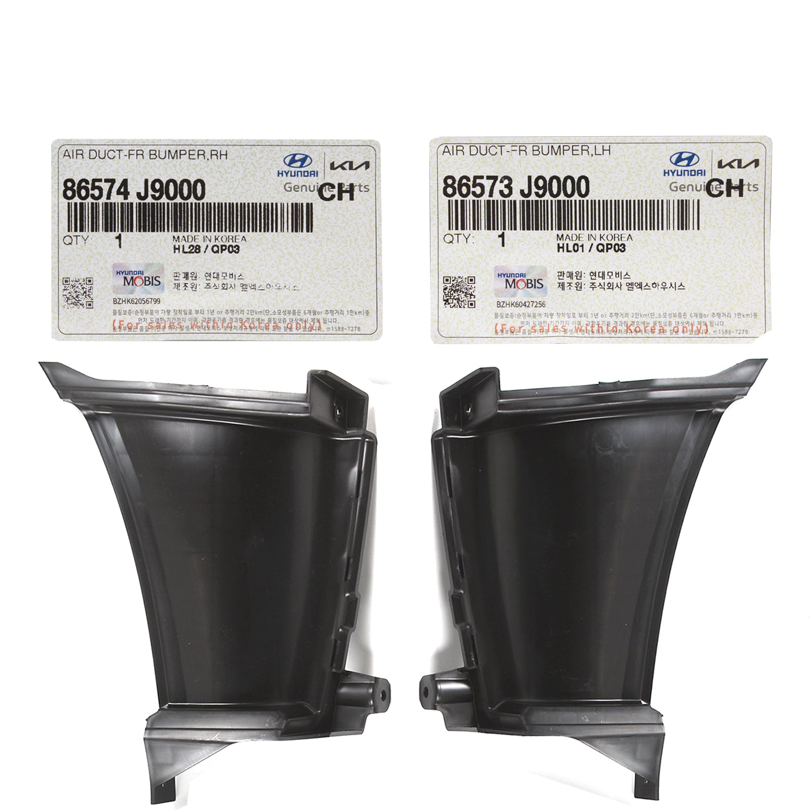 GENUINE Hyundai Kona 18-21 for Front Bumper Air Duct Curtain LH RH 86574J9000