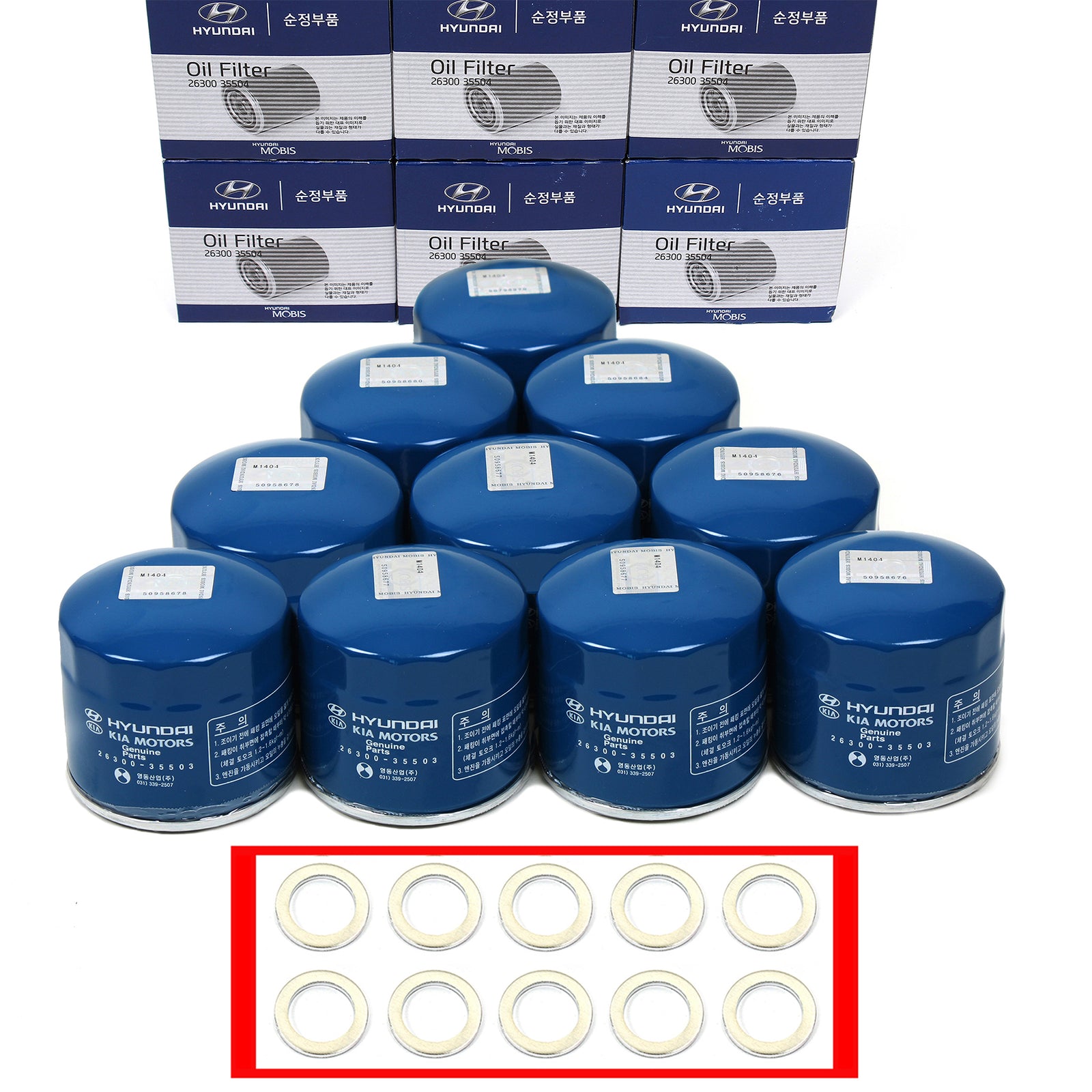 GENUINE Engine Oil Filter 10PACK & Washers for Hyundai Kia OEM 2630035505