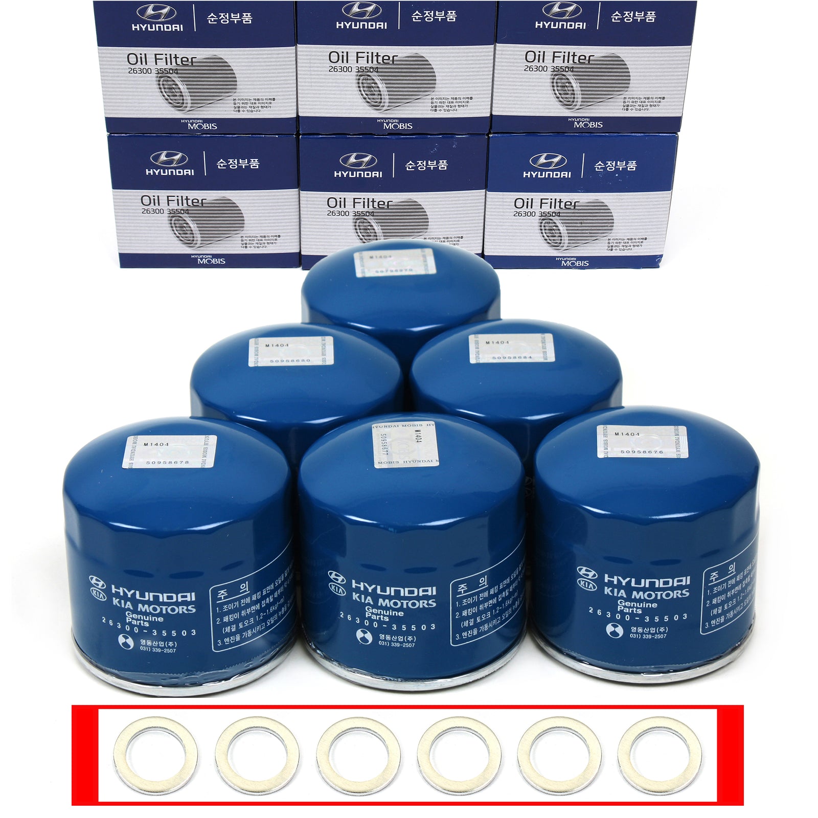 GENUINE OEM Oil Filters w/ Washers 6PACK for Hyundai Kia 2630035505