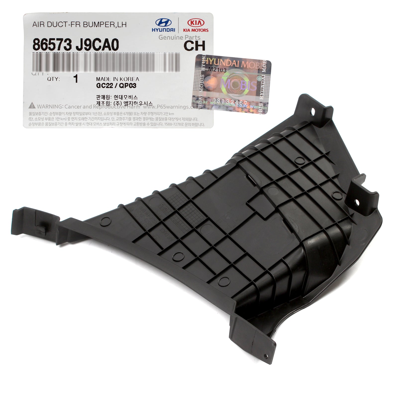 GENUINE Front Bumper Air Duct LEFT DRIVER for 2022-23 Hyundai Kona 86573J9CA0