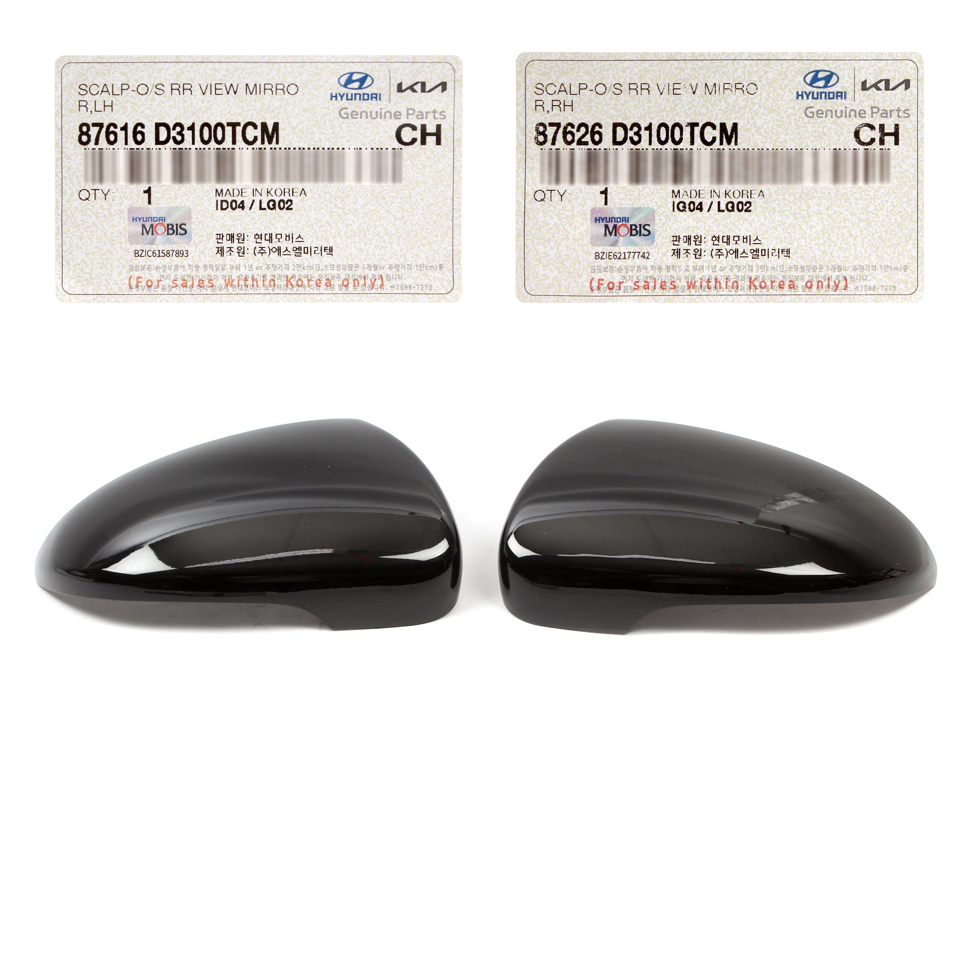 OEM Side Mirror Covers BLACK LEFT RIGHT for 16-21 Hyundai Tucson 87626D3100TCM