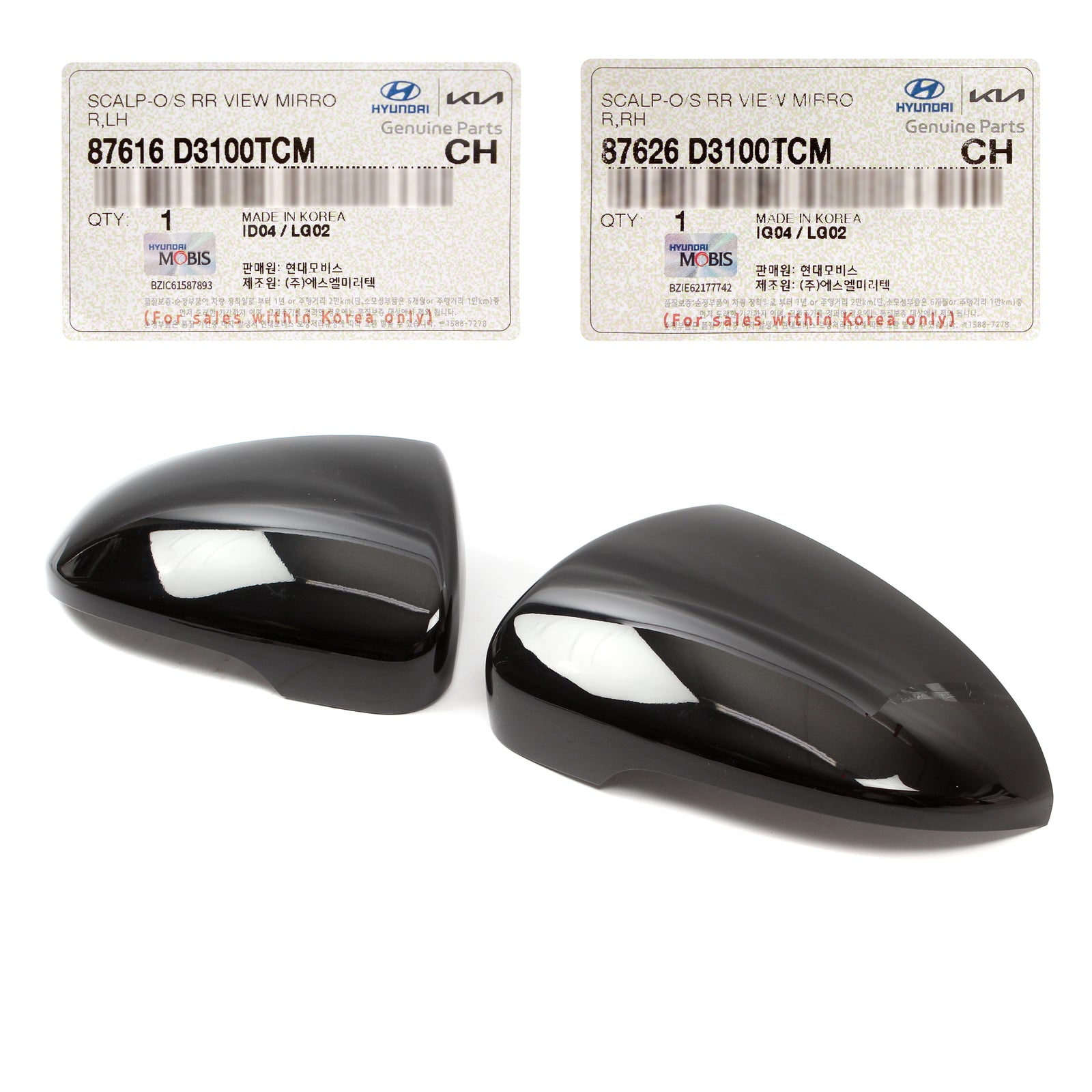 OEM Side Mirror Covers BLACK LEFT RIGHT for 16-21 Hyundai Tucson 87626D3100TCM