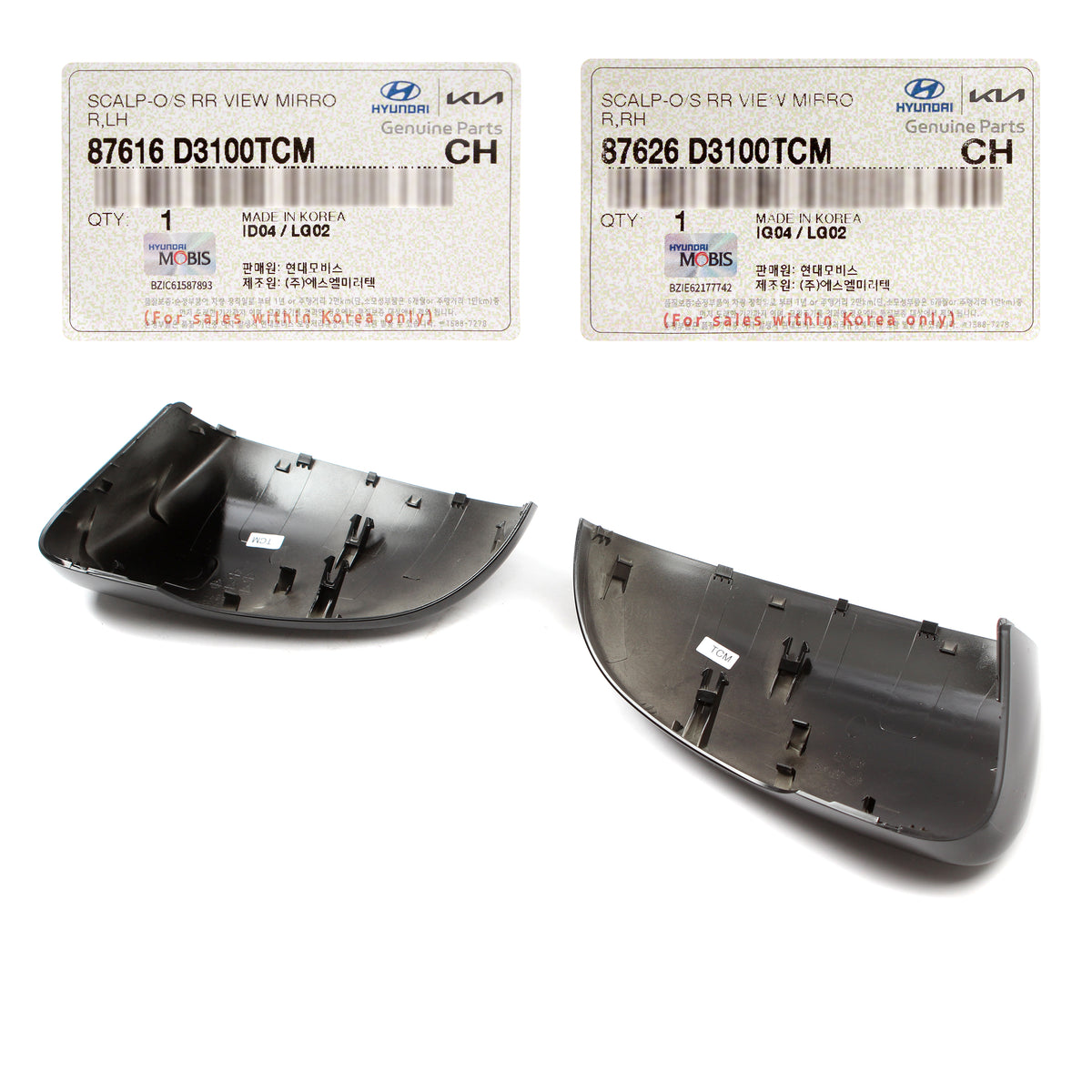 OEM Side Mirror Covers BLACK LEFT RIGHT for 16-21 Hyundai Tucson 87626D3100TCM