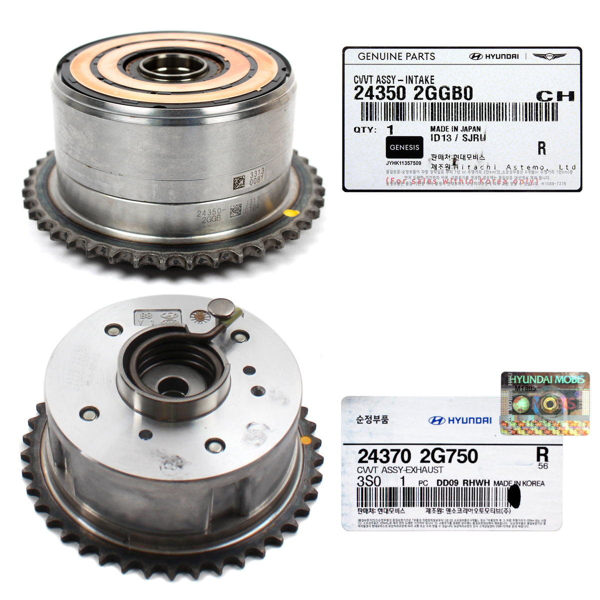 GENUINE Intake &amp; Exhaust CVVT Timing Gears for 15-22 Genesis Hyundai Kia 2.0 2.4