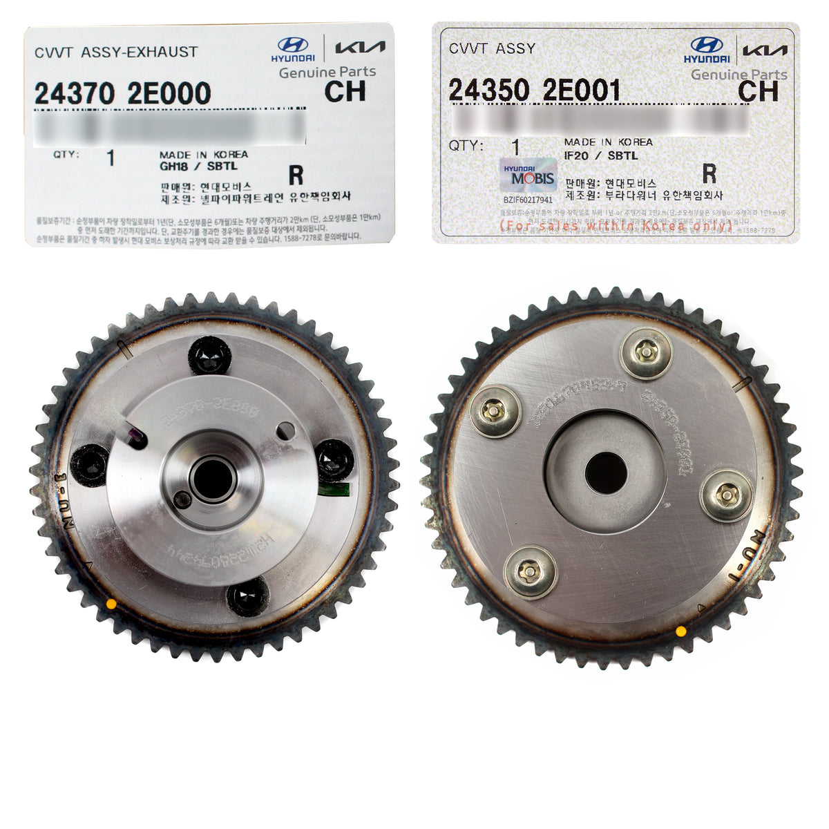 GENUINE Intake &amp; Exhaust CVVT Camshaft Gears for 2012-2016 Elantra Forte Soul