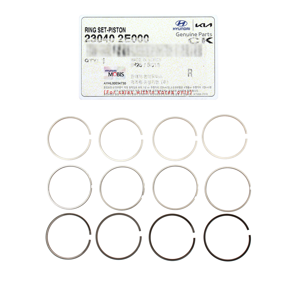 GENUINE Engine Piston Rings STD for Elantra 11-13 Forte Soul 12-16 23040-2E000