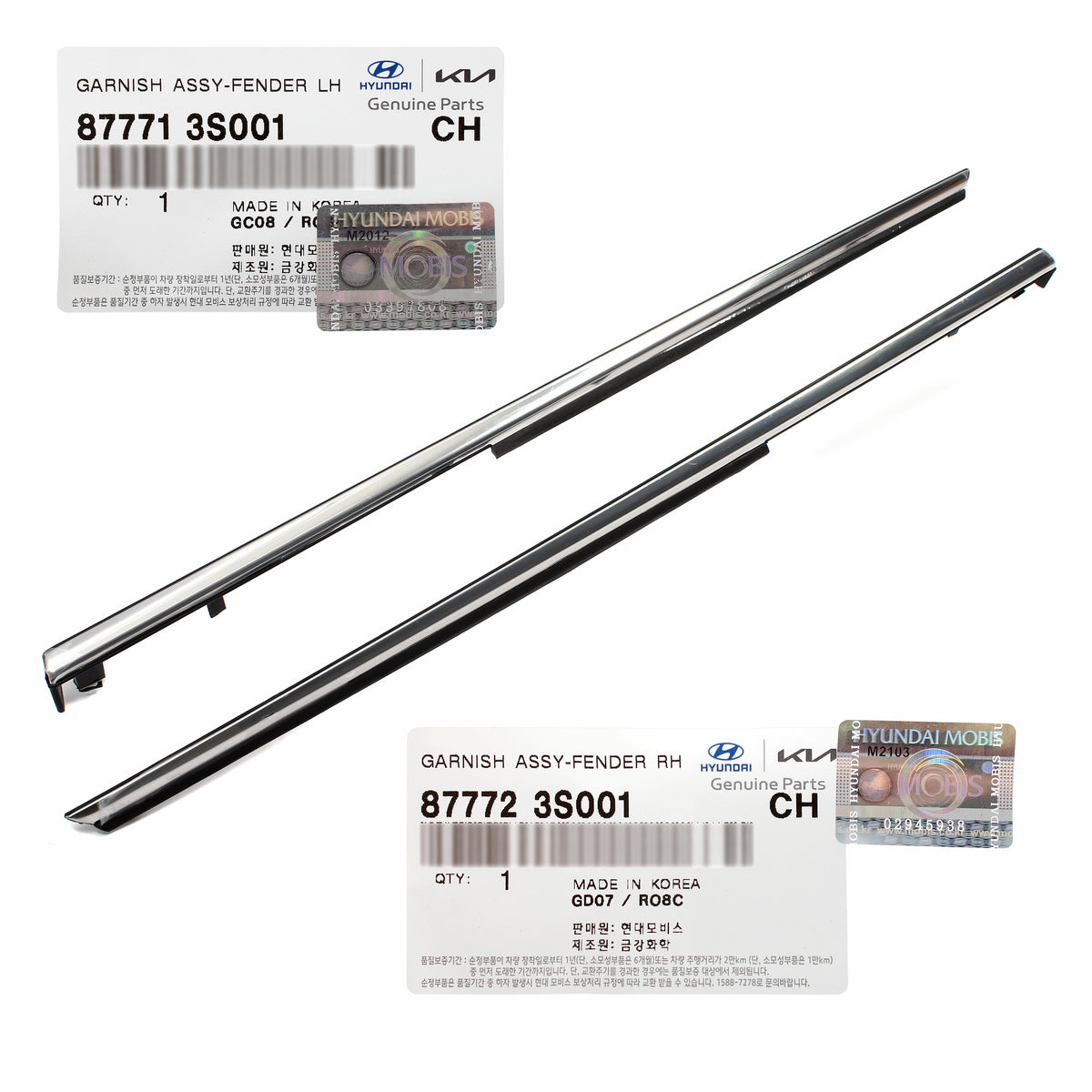 GENUINE Fender Chrome Molding Left &amp; Right 2pcs for 11-15 Hyundai Sonata 877713S001 877723S001