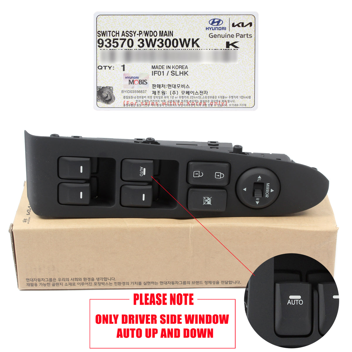 OEM Power Window Main Switch Driver Side AUTO ONLY! for 2011-2016 Kia Sportage