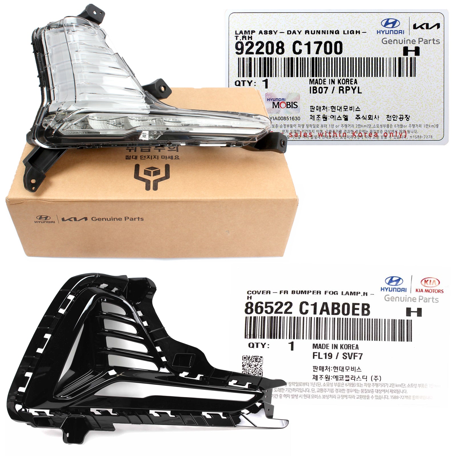 GENUINE DRL Running Light & Cover RIGHT PASSENGER for 18-19 Sonata 92208C1700