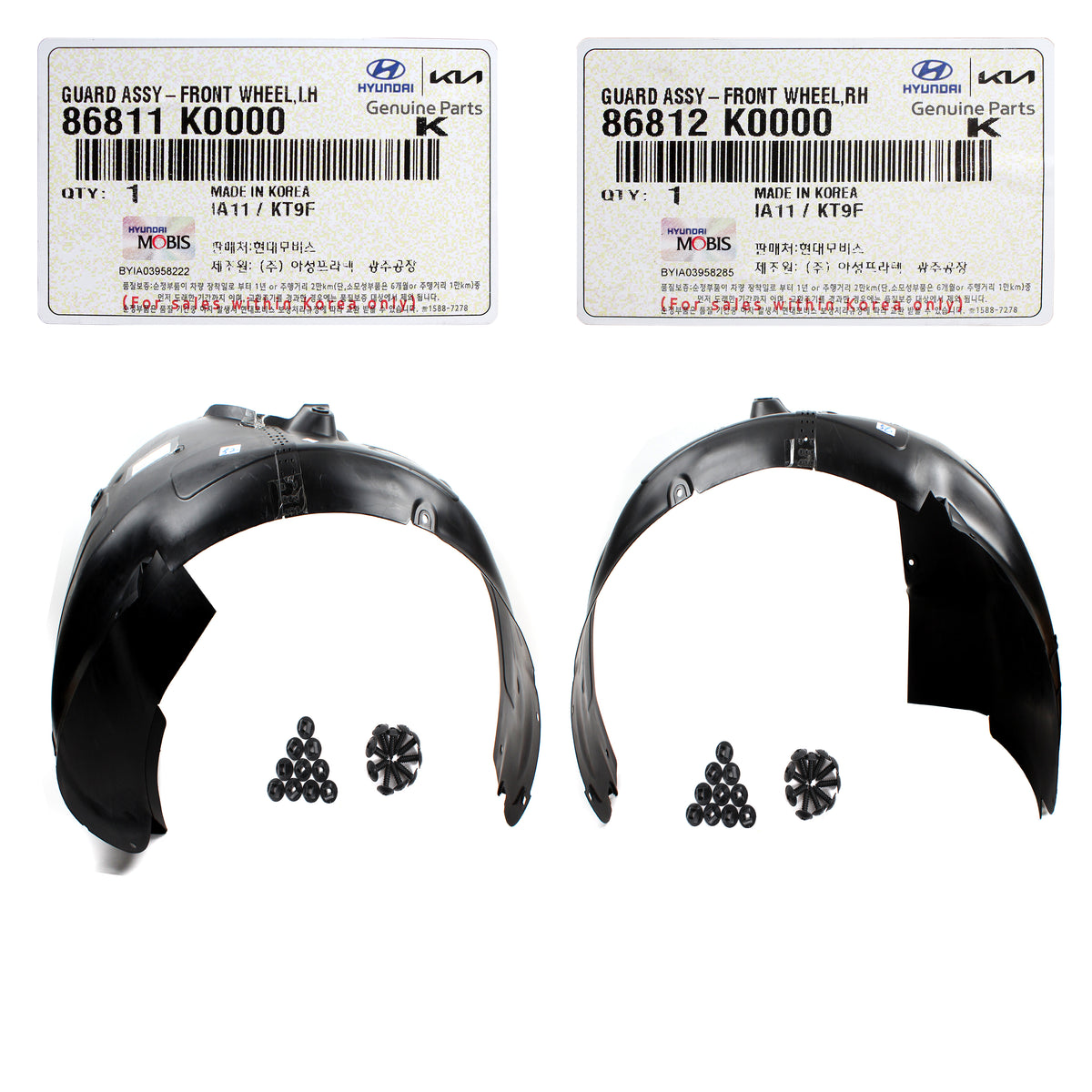 GENUINE Front Fender Liner LEFT &amp; RIGHT Side for 2020-2022 Kia Soul 86812K0000