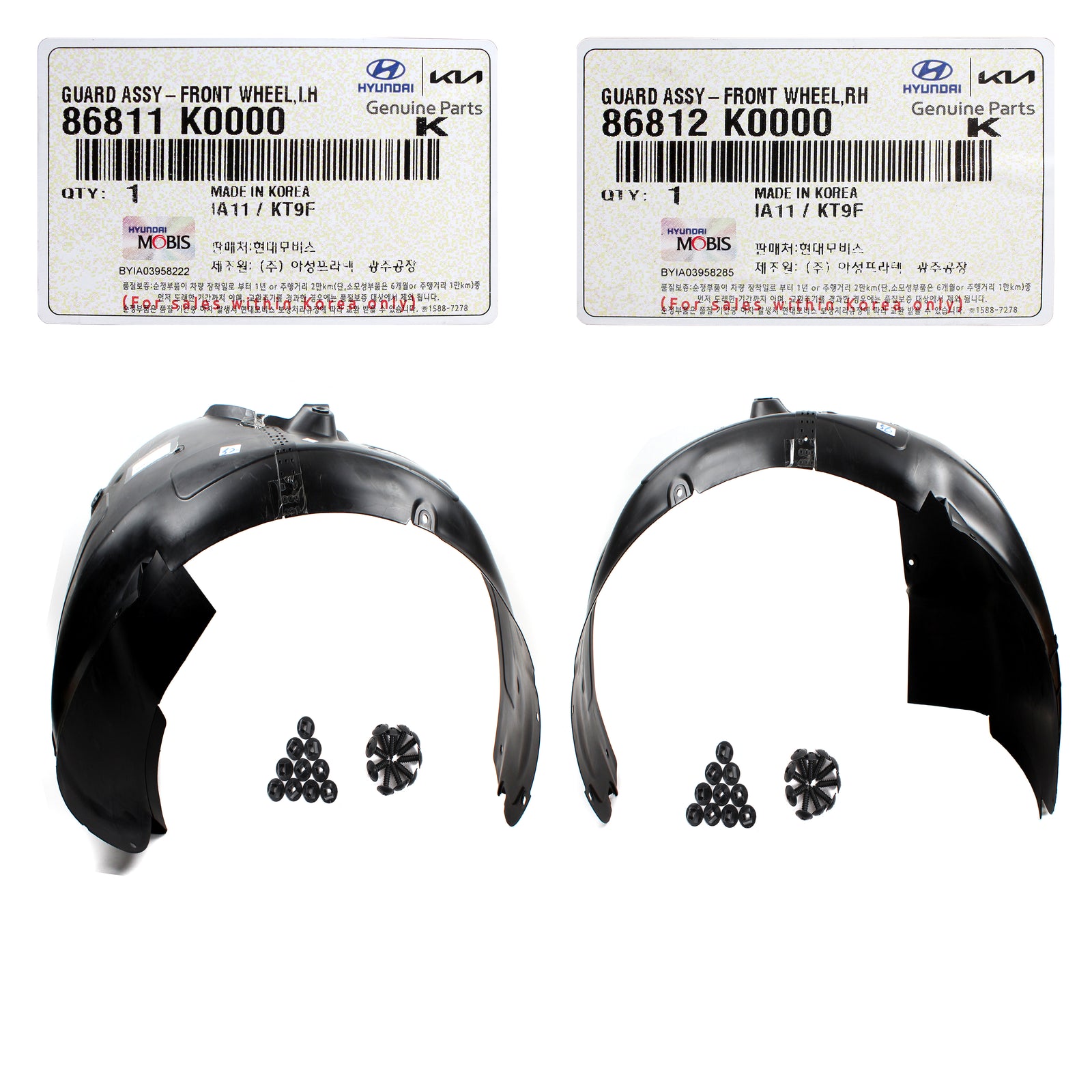 GENUINE Front Fender Liner LEFT & RIGHT Side for 2020-2022 Kia Soul 86812K0000