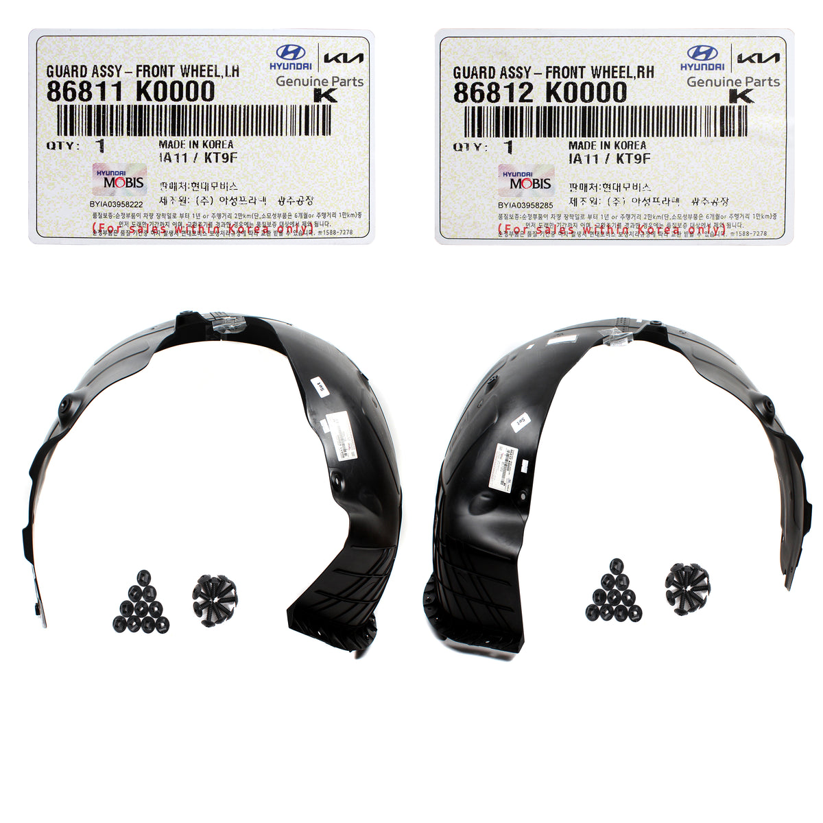 GENUINE Front Fender Liner LEFT &amp; RIGHT Side for 2020-2022 Kia Soul 86812K0000