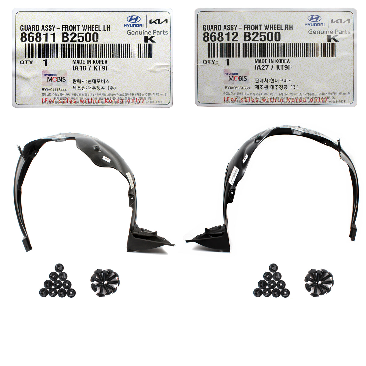 GENUINE Front Fender Liners LEFT &amp; RIGHT Side for 17-19 Kia Soul 86812B2500