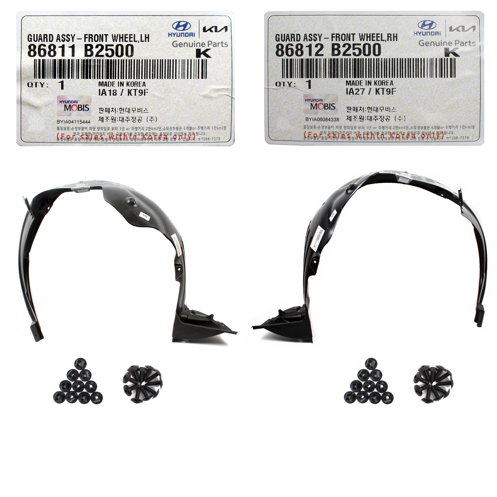 GENUINE Front Fender Liners LEFT & RIGHT Side for 17-19 Kia Soul 86812B2500