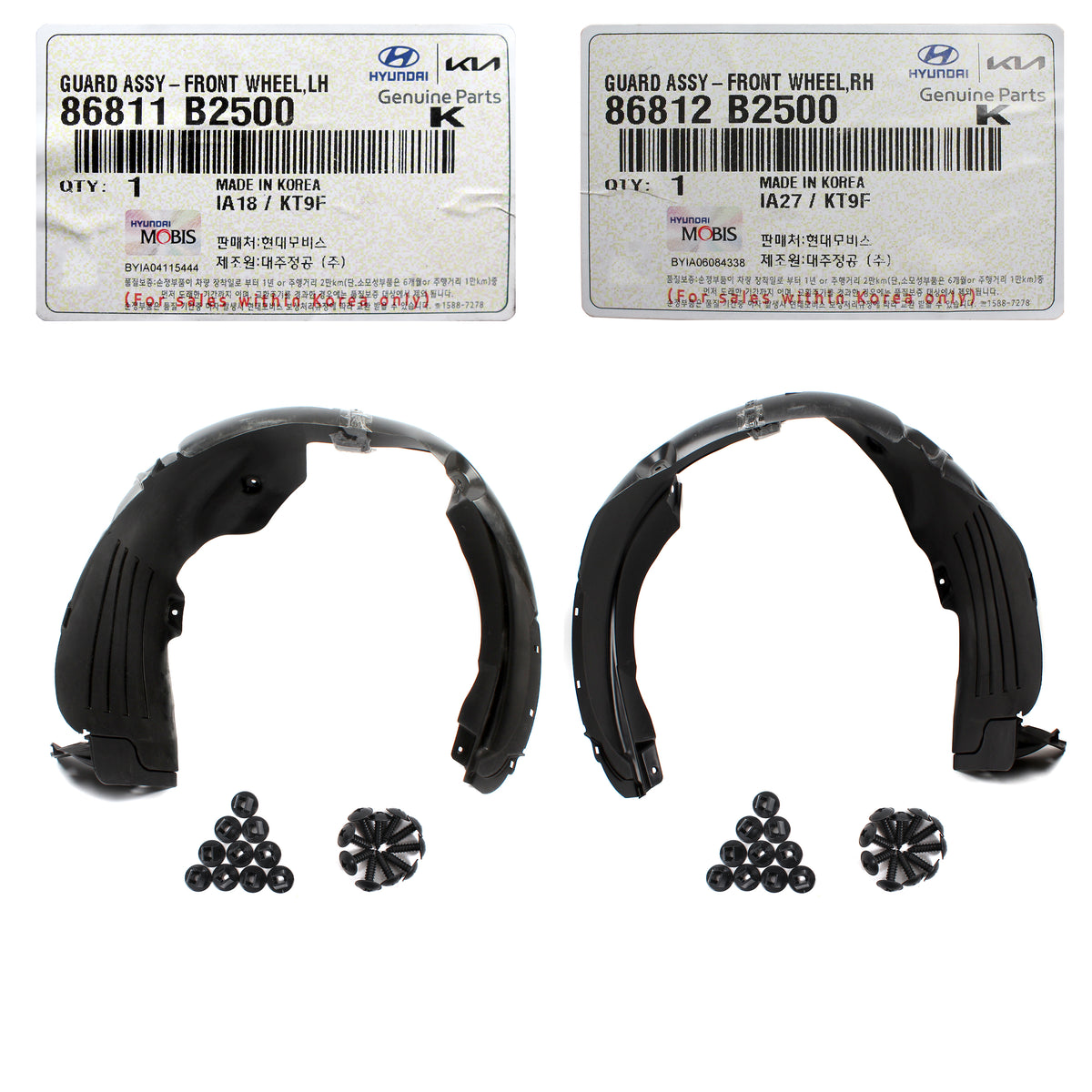 GENUINE Front Fender Liners LEFT &amp; RIGHT Side for 17-19 Kia Soul 86812B2500