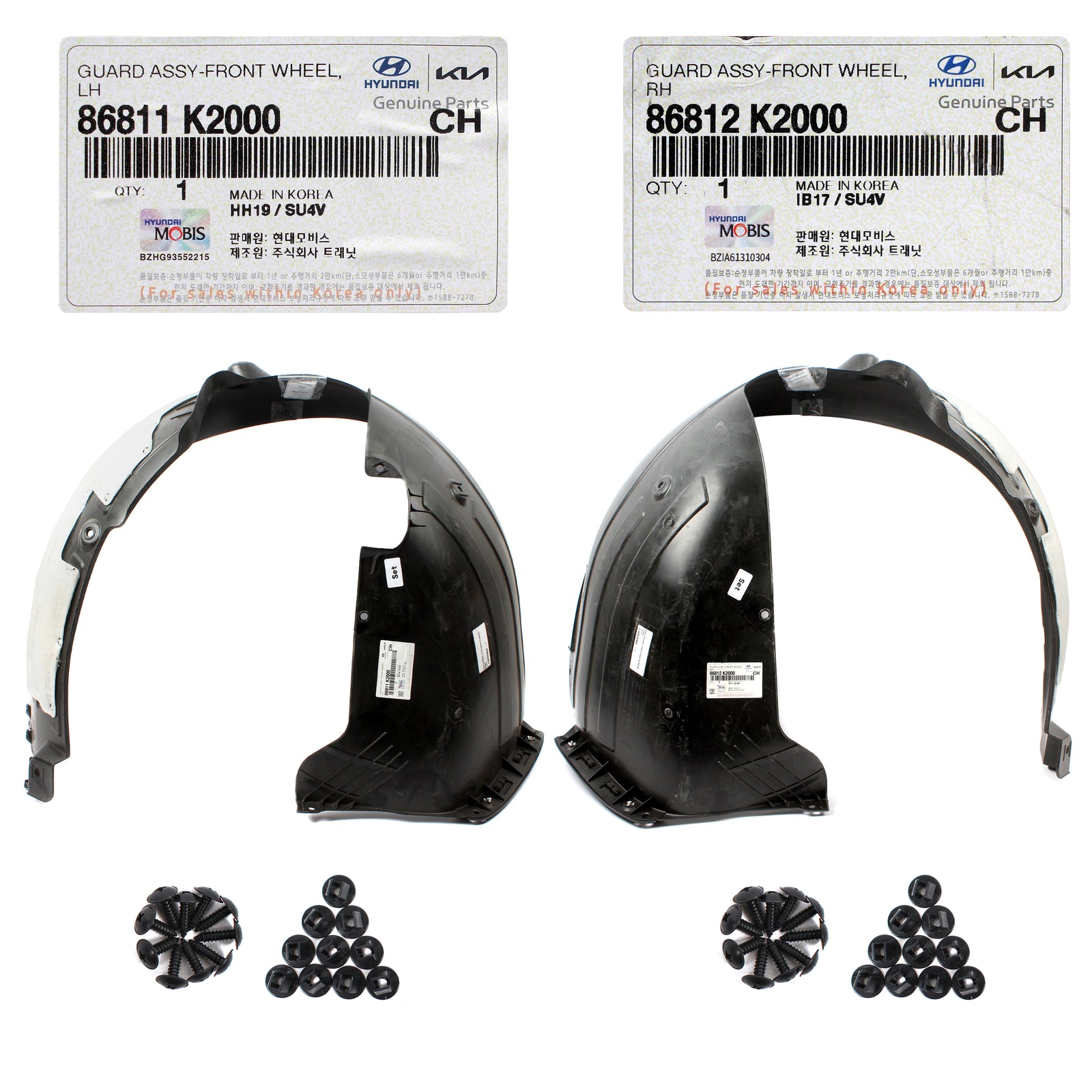 GENUINE Front Fender Liner LEFT & RIGHT for 2020-2022 Hyundai Venue 86812K2000