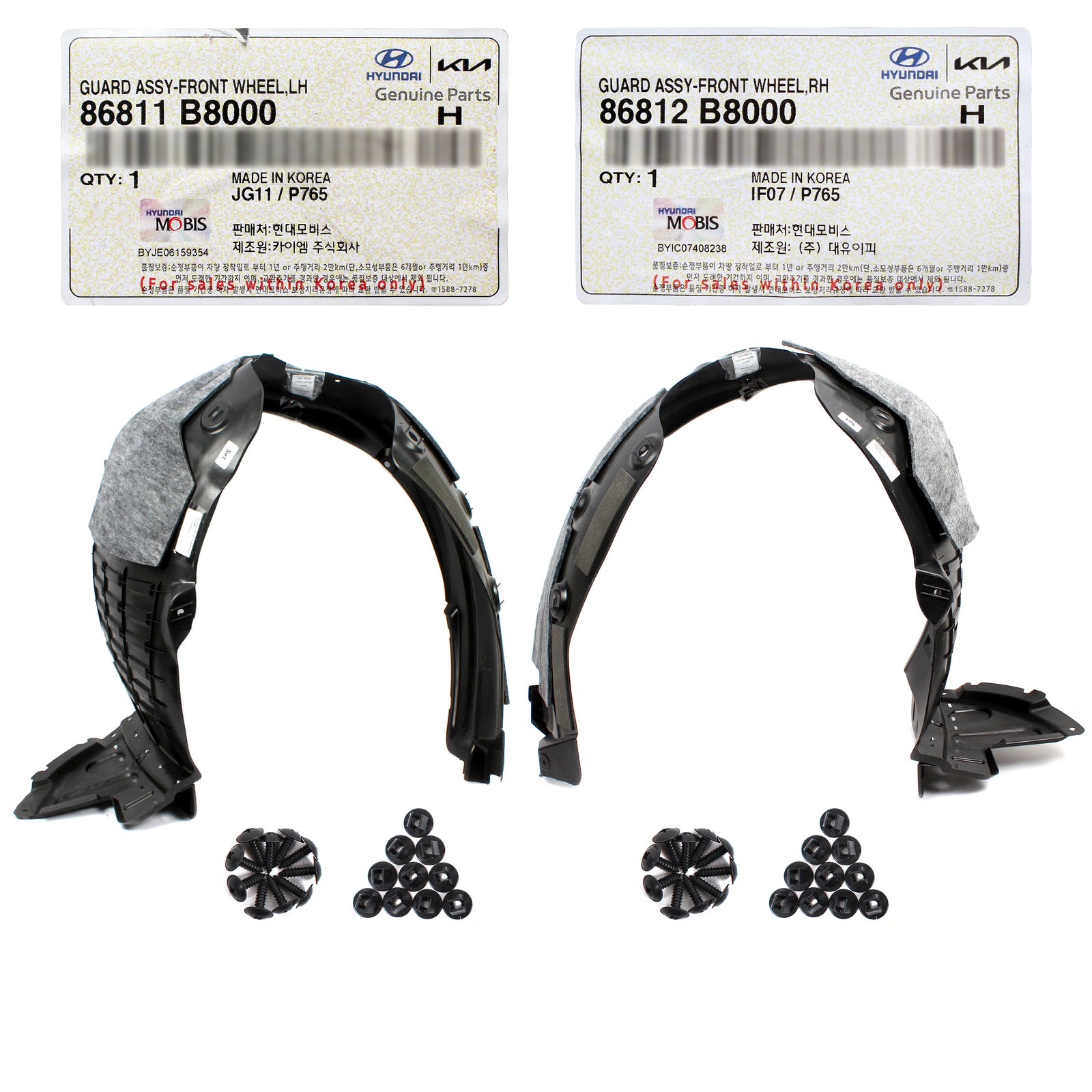 GENUINE Front Fender Liners LH & RH for 2013-2016 Santa Fe 6-7 Seat 86812B8000