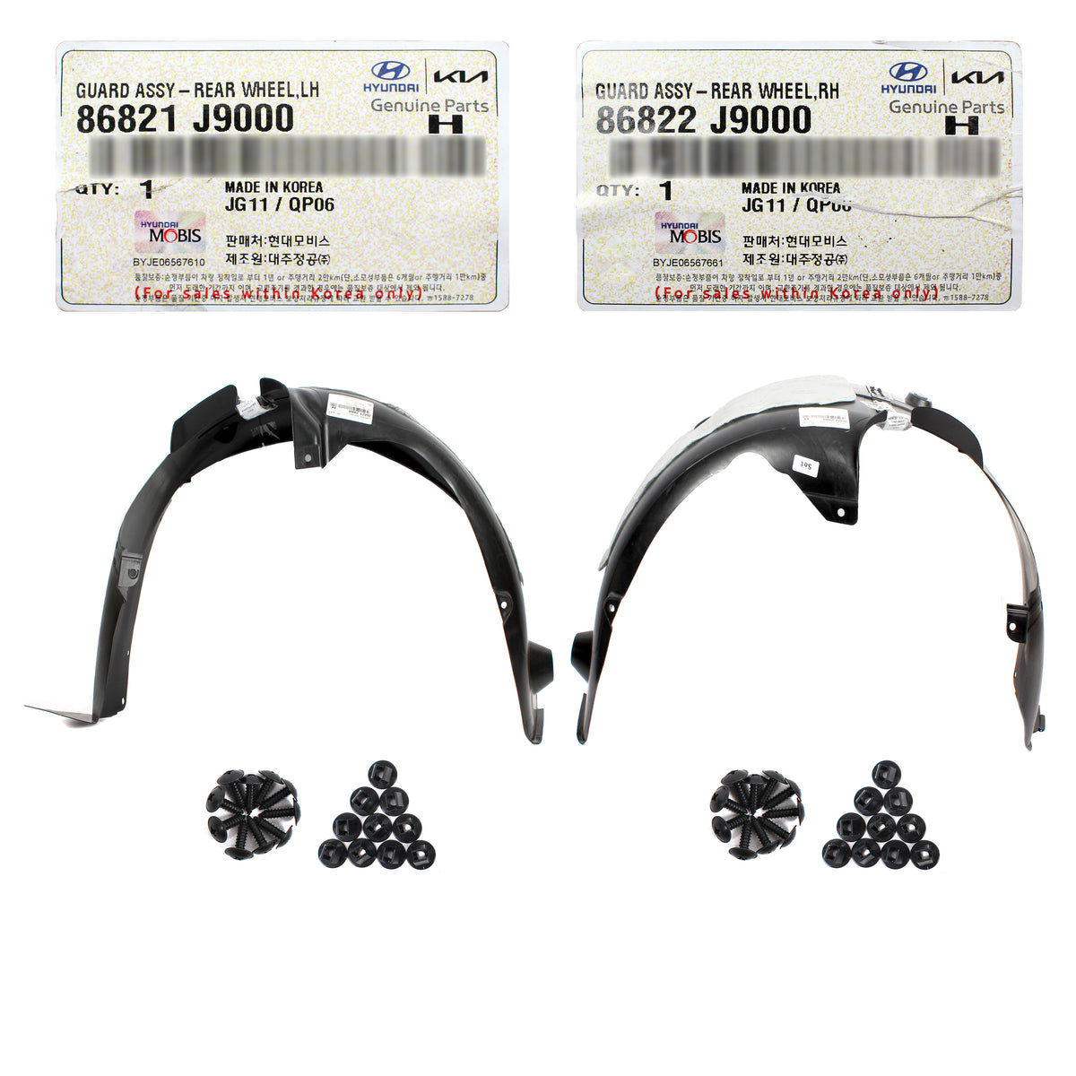 GENUINE Rear Wheel Guards LEFT &amp; RIGHT for 2018-2020 Hyundai Kona 86822J9000