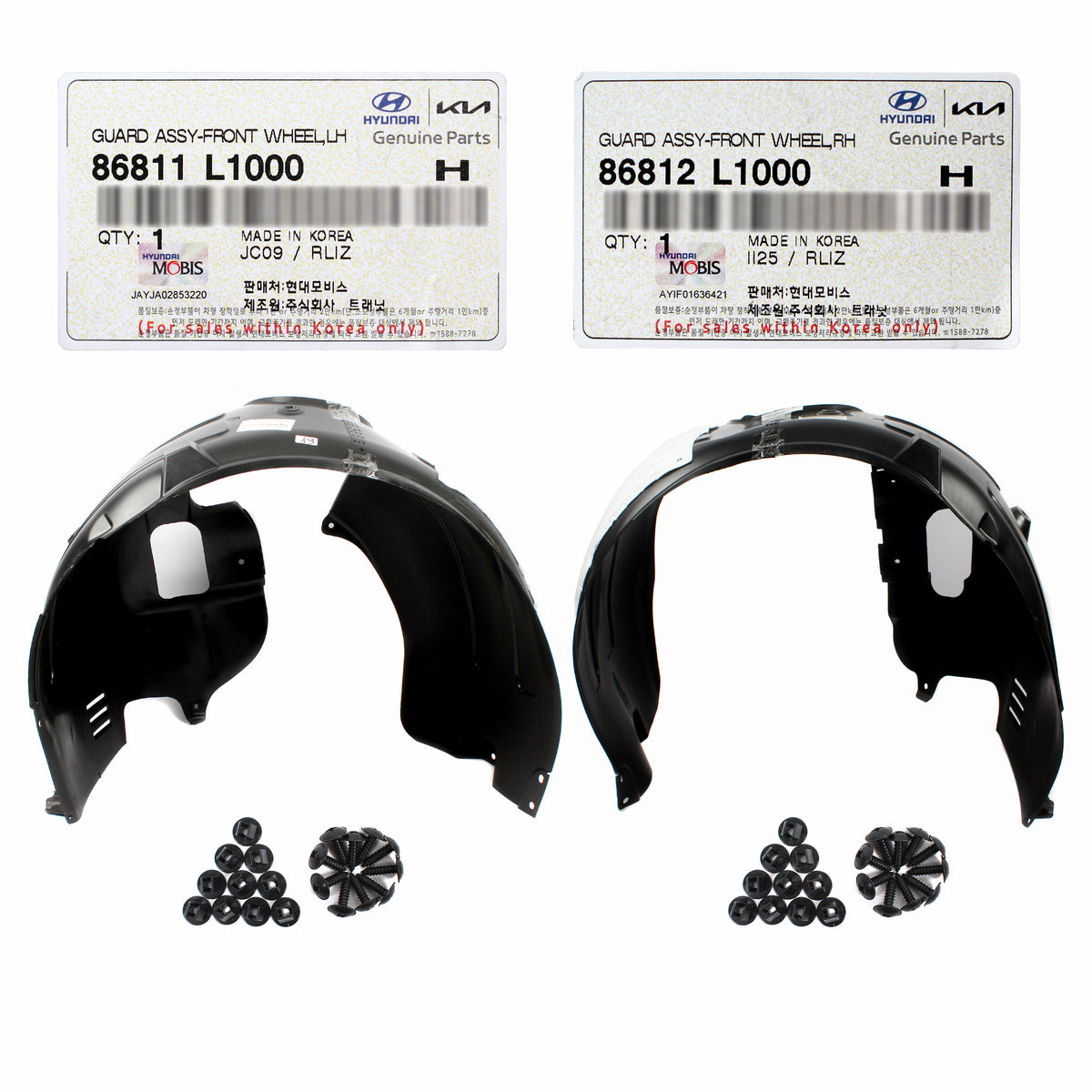 GENUINE Front Fender Liners LEFT &amp; RIGHT for 20-23 Hyundai Sonata HYBRID / SE