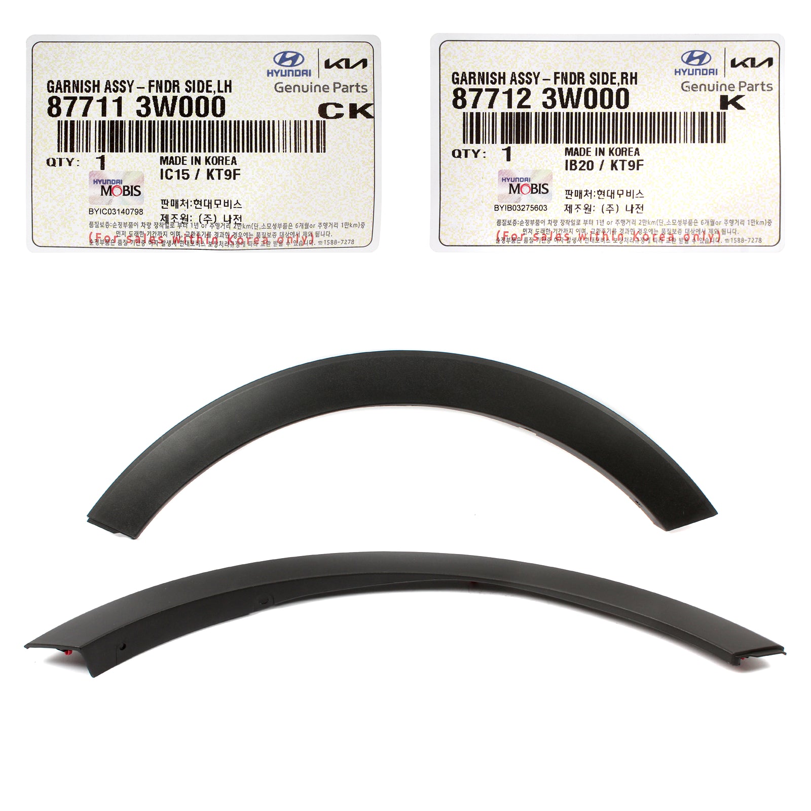 GENUINE FRONT Fender Flare Moldings LH & RH for 11-16 Kia Sportage 877123W000