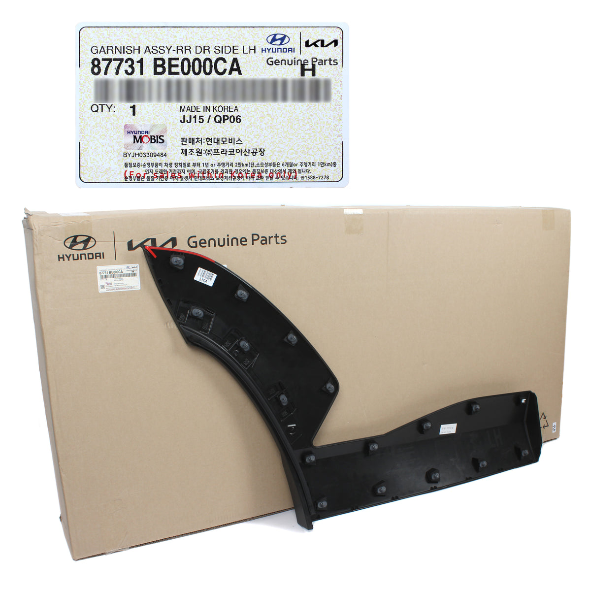 Genuine Rear Door Lower Molding LEFT Side Hyundai Kona 2024-2025 87731BE000CA