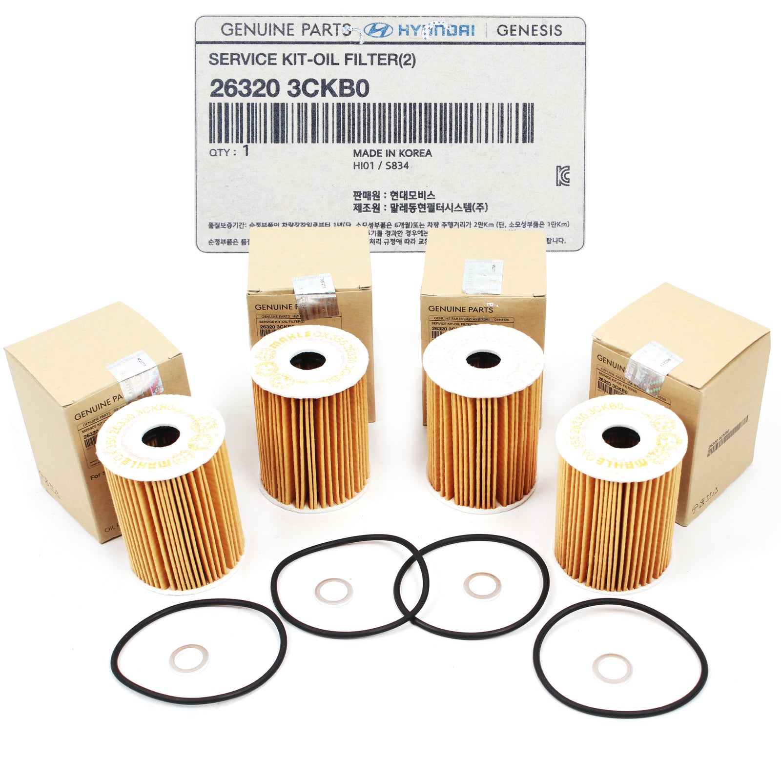 OEM Oil Filter for 2014-23 Genesis Hyundai Kia 3.3L 3.8L 263203CKB0 (4PCS)