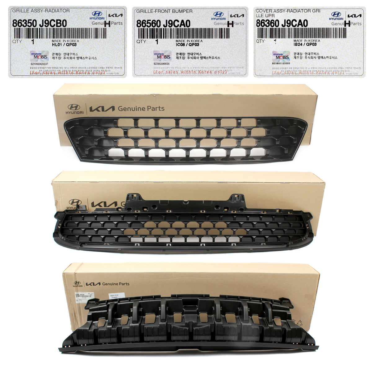 GENUINE Front Bumper Upper &amp; Lower Grilles Upper Cover for 22-23 Hyundai Kona