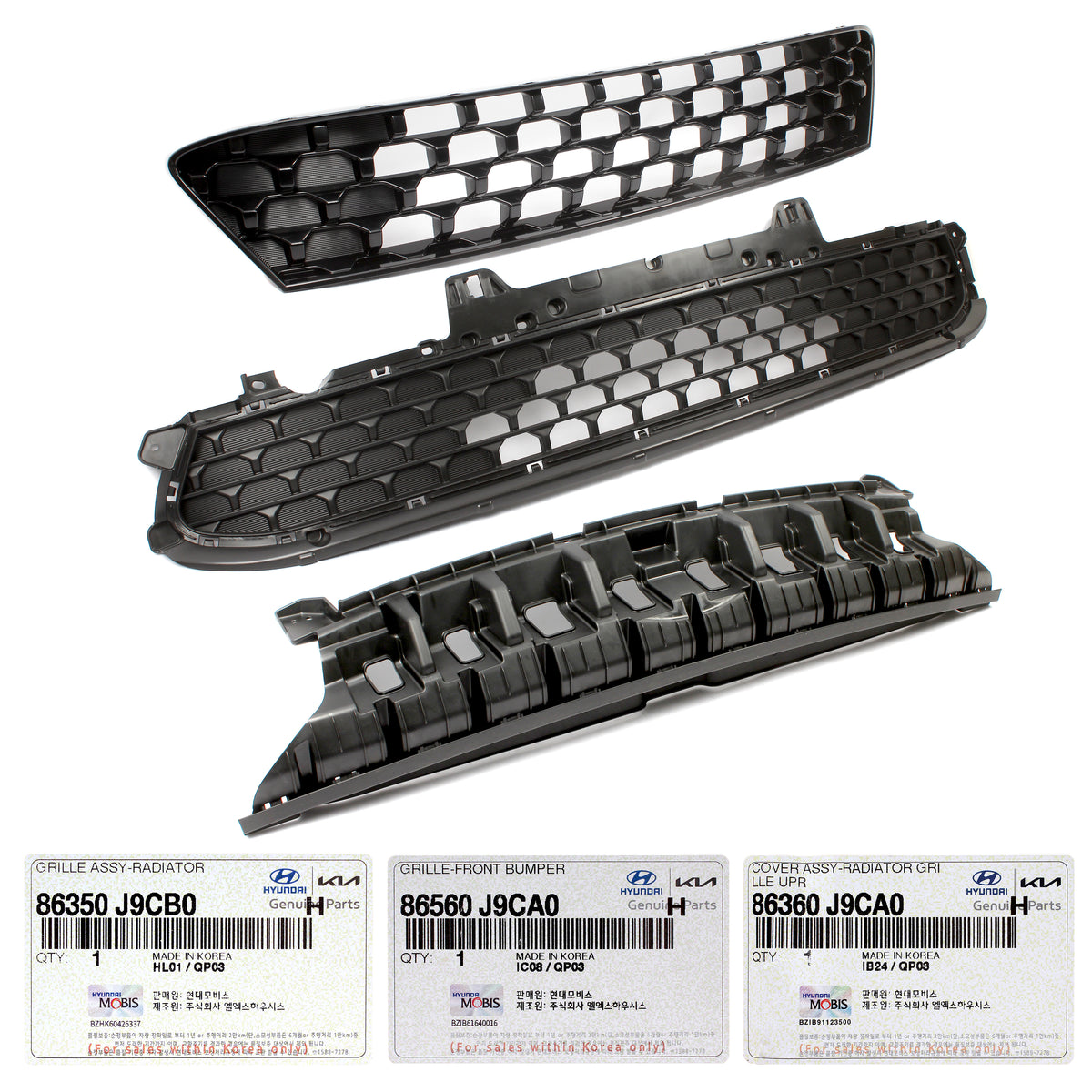 GENUINE Front Bumper Upper &amp; Lower Grilles Upper Cover for 22-23 Hyundai Kona