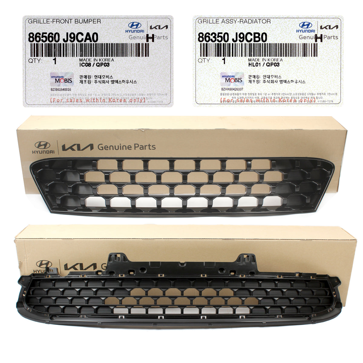 GENUINE Front Bumper Upper &amp; Lower Grilles for 2022-23 Hyundai Kona 86560J9CA0