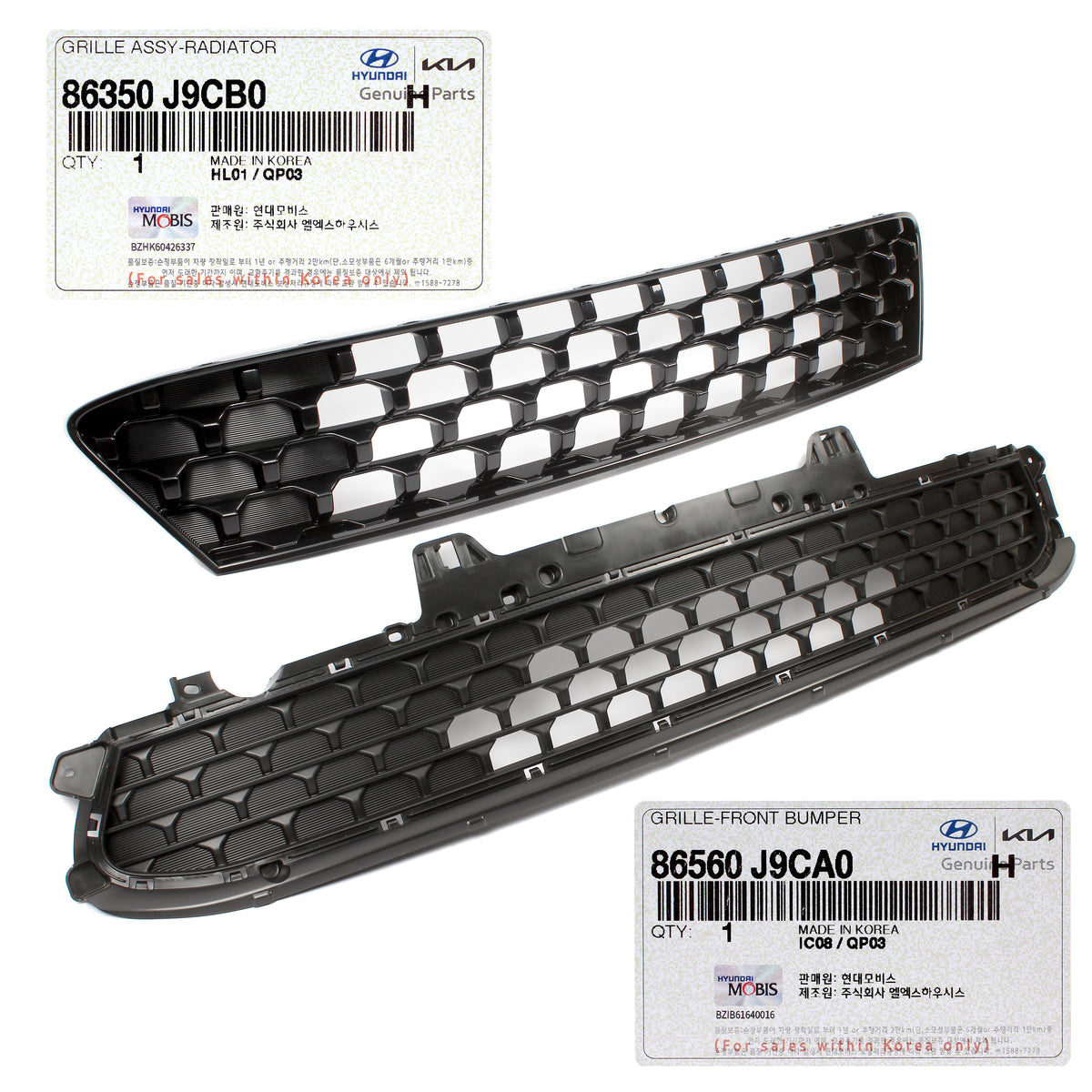 GENUINE Front Bumper Upper &amp; Lower Grilles for 2022-23 Hyundai Kona 86560J9CA0