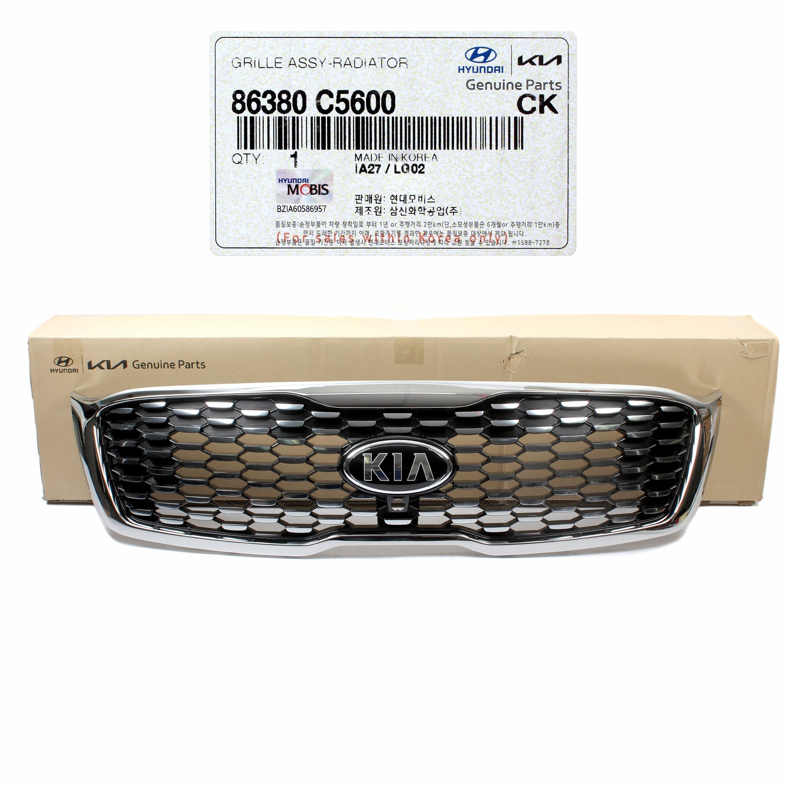 GENUINE Radiator Grille w/ Camera Hole for 2019, 2020 Kia Sorento 86380C5600