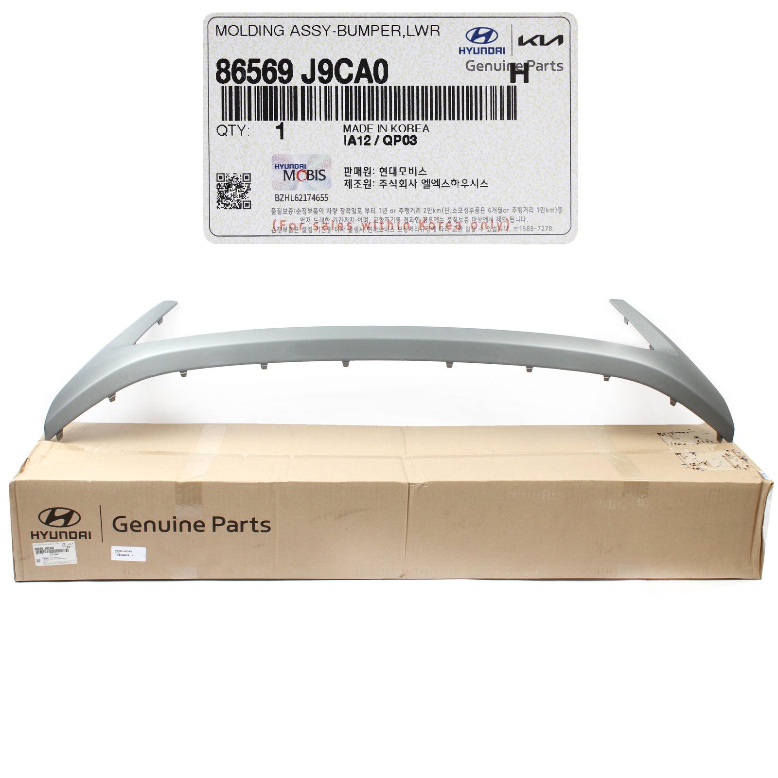 GENUINE Front Bumper Lower Molding GRAY for 2022 2023 Hyundai Kona 86569J9CA0