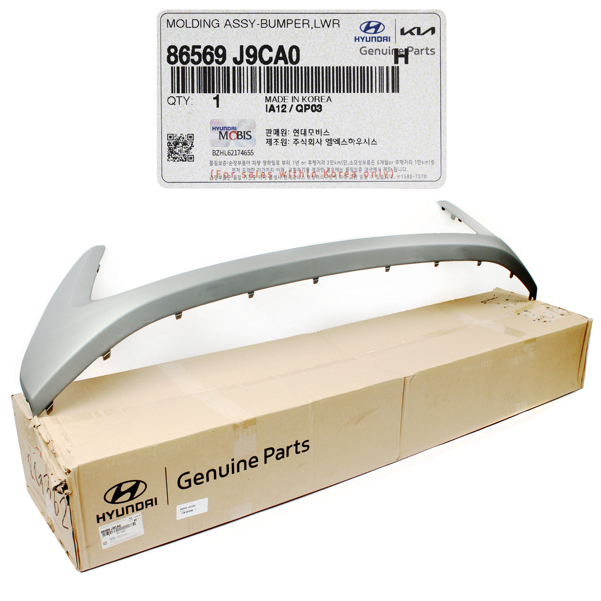 GENUINE Front Bumper Lower Molding GRAY for 2022 2023 Hyundai Kona 86569J9CA0