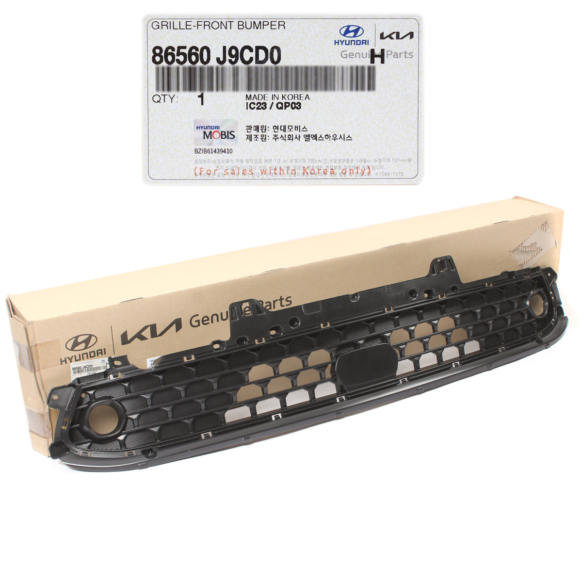 GENUINE FRONT Bumper Lower Grille W/ Fog Lamp Hole for 2022 2023 Hyundai Kona