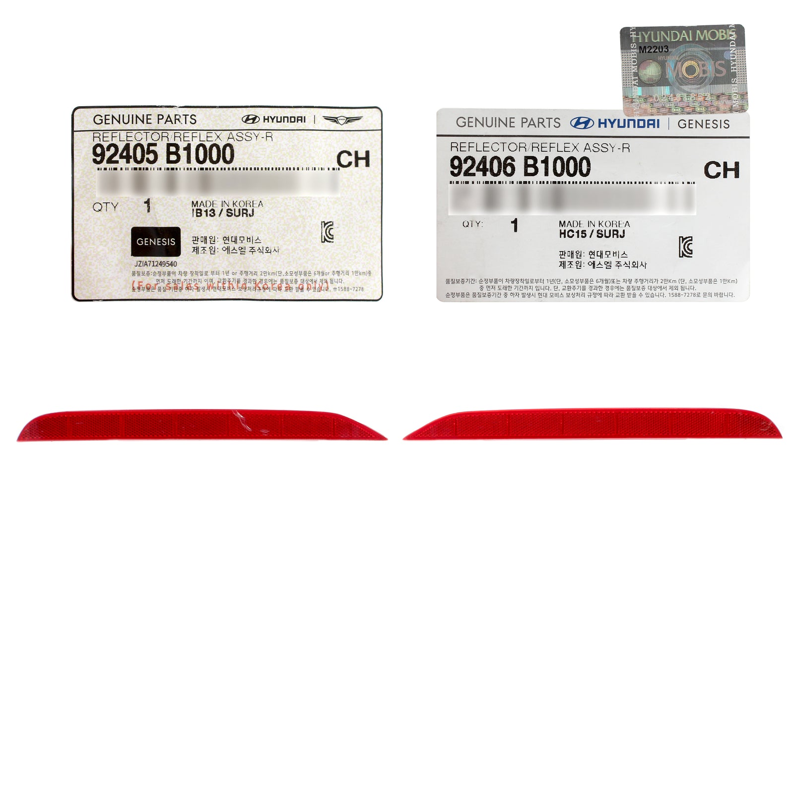 OEM Rear Bumper Reflectors LEFT & RIGHT for 2015-2020 Genesis G80 92406B1000