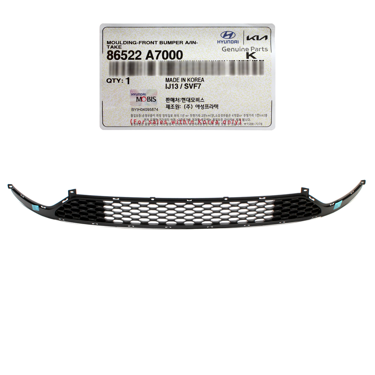 GENUINE Front Bumper Lower Grille for 2014-2016 Kia Forte Forte5 86522A7000