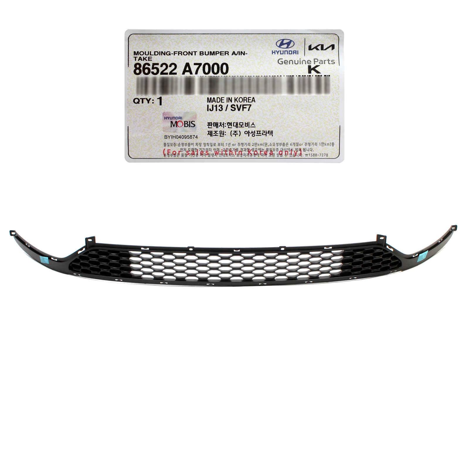 GENUINE Front Bumper Lower Grille for 2014-2016 Kia Forte Forte5 86522A7000