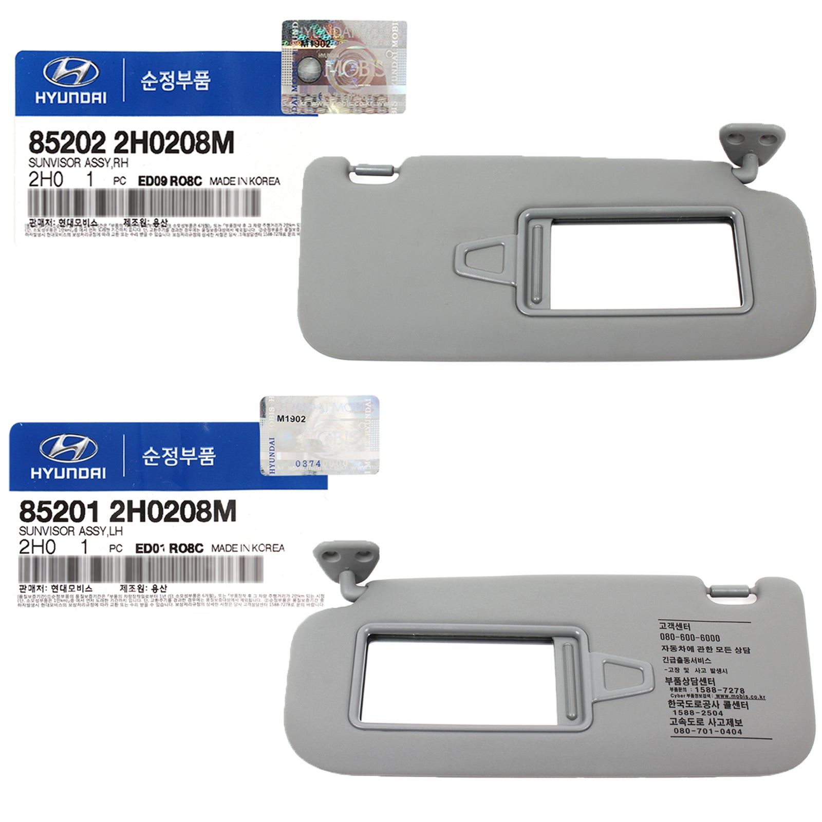GENUINE Sun Visors Gray LH & RH for 07-10 Hyundai Elantra OEM 852022H0208M