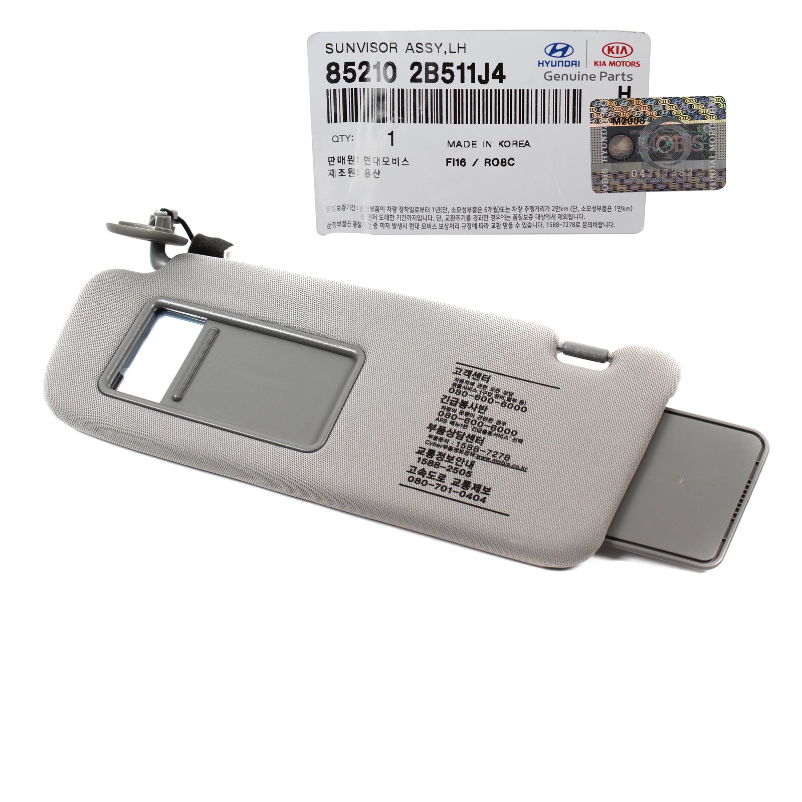 GENUINE Sun Visor Gray LEFT DRIVER for 06-09 Hyundai Santa Fe 852102B511J4