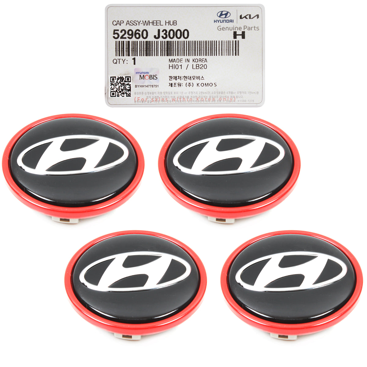 GENUINE Wheel Center Caps 18" 4PCS for 2019-2021 Hyundai Veloster 52960J3000