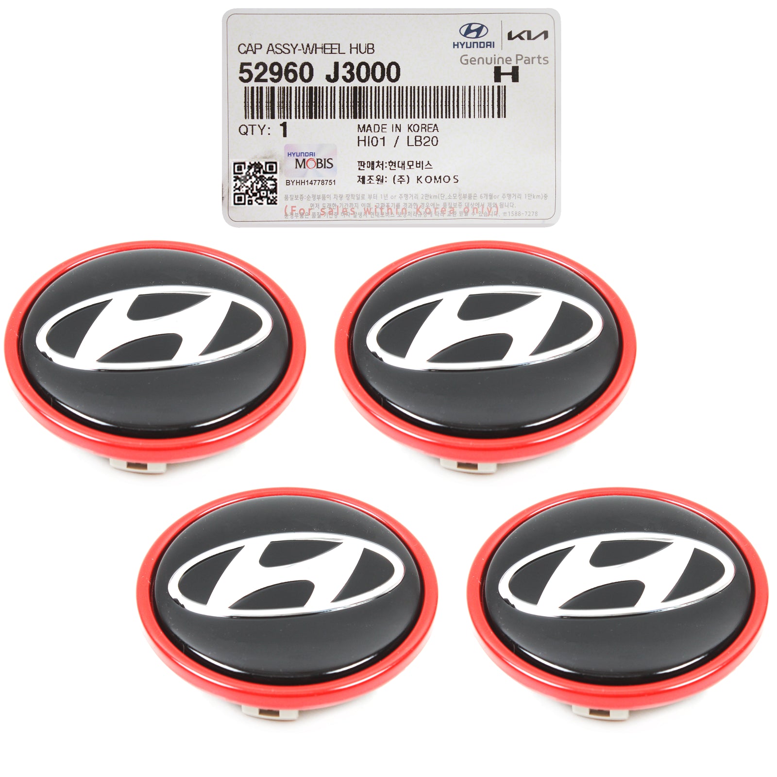 GENUINE Wheel Center Caps 18" 4PCS for 2019-2021 Hyundai Veloster 52960J3000